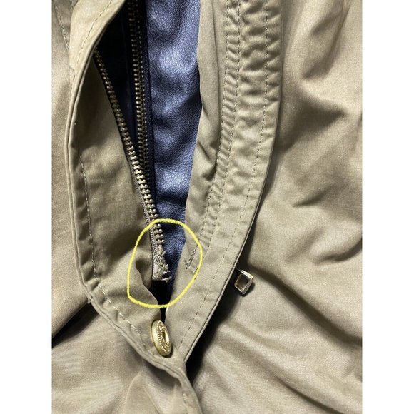 Green Zara Leather and Khaki Winter/Fall Coat Parka L -As is front zipper broken - Picture 2 of 16